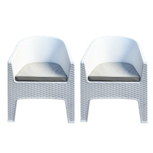 Sillón Oasis de Jardín Ratán Blanco con Almohadón - Pack 2 Unidades